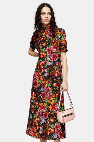 Topshop + Multicolored Floral Print Tea Dress