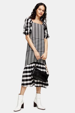 Topshop + Black and White Check Bubble Midi Dress