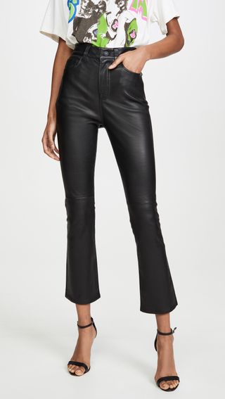 7 For All Mankind + High Waisted Leather Slim Kick Jeans