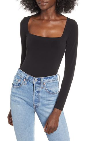 Leith + Square Neck Long Sleeve Bodysuit