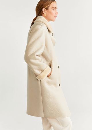 Mango + Faux Shearling-Lined Lapel Coat