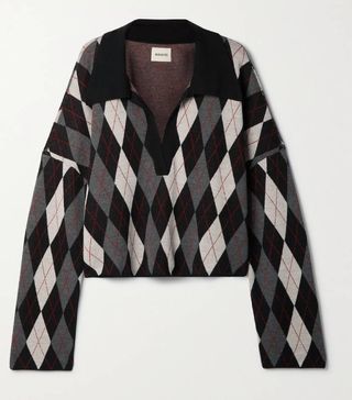 Khaite + Noelle Oversized Argyle Merino Wool-Blend Sweater
