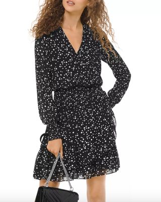 Michael by Michael Kors + Ruffled Dot-Print Georgette Faux-Wrap Dress