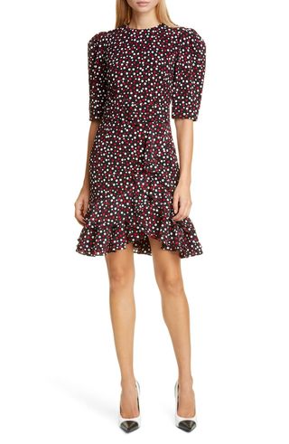 MICHAEL KORS COLLECTION + Michael Kors Tiered Belted Scattered Dot Dress