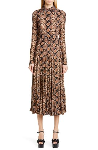 Michael Kors Collection + Belted Long Sleeve Crushed Georgette Shirtdress