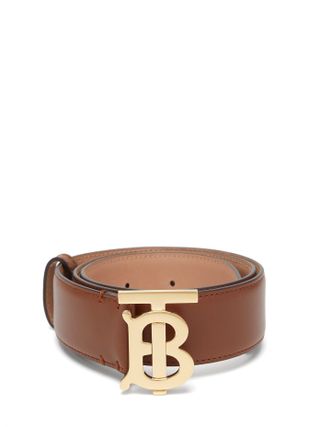 Burberry + TB Logo-Plaque Leather Belt