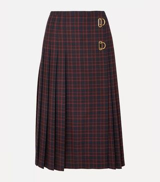 Burberry + Pleated Checked Wool Skirt