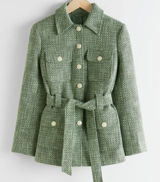 & Other Stories + Belted Patch Pocket Tweed Jacket