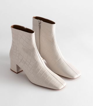 & Other Stories + Croc Embossed Leather Square Toe Boots