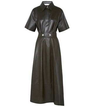 Victoria Beckham + Belted Leather Midi Dress