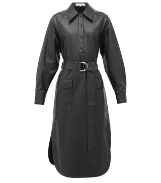 Tibi + Belted Faux-Leather Shirtdress