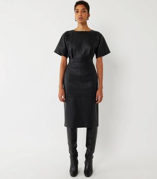 Warehouse + Seamed Faux Leather Midi Dress