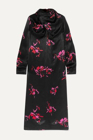 GANNI + Floral-Print Satin Midi Dress