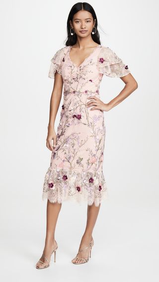 Marchesa Notte + Embroidered Lace Cocktail Dress
