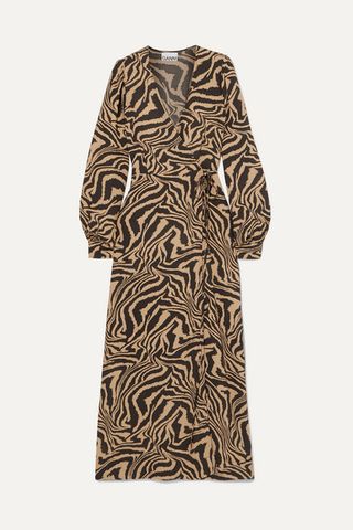 Ganni + Tiger-Print Wrap Dress