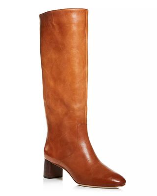 Loeffler Randall + Gia Pointed Toe Knee-High Leather Mid-Heel Boots