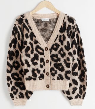 & Other Stories + Leopard Puff Sleeve Wool Blend Cardigan