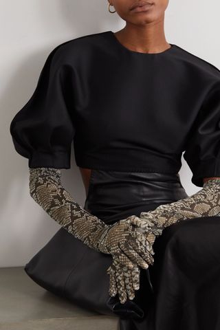 Dries Van Noten + Snake-Print Stretch-Mesh Gloves