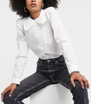 Reclaimed Vintage + Inspired Fitted Shirt With Frill Collar in White
