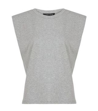 New Look + Cameo Rose Pale Grey Shoulder Pad Sleeveless T-Shirt