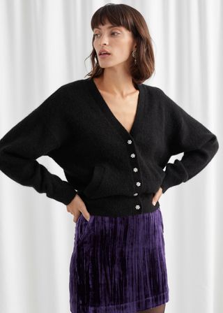 & Other Stories + Crystal Flower Button Wool Cardigan