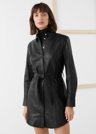 & Other Stories + Leather Belted Mini Shirt Dress