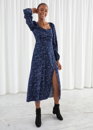 & Other Stories + Floral Smocked Panel Midi Dress
