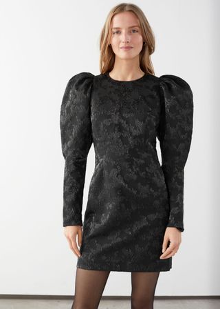 & Other Stories + Puff Sleeve Mini Jacquard Dress