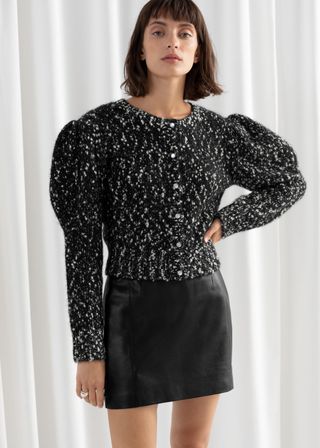 & Other Stories + Puff Sleeve Bouclé Cropped Cardigan