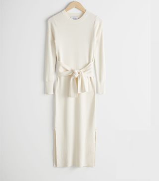 & Other Stories + Ribbed Knot Tie Belted Midi Dress