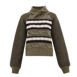 Ganni + Tie-Neck Fair Isle Wool-Blend Sweater