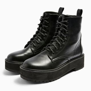 Topshop + Vegan Black Chunky Lace Up Boots