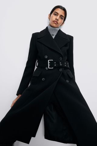 Zara + Belted Double-Breasted Coat