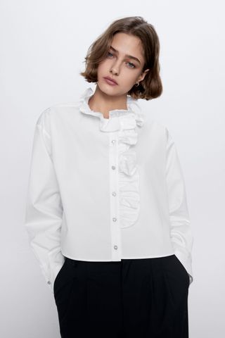 Zara + Ruffled Jewel Button Top