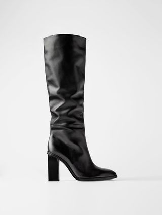 Zara + Slouchy Heeled Leather Boots