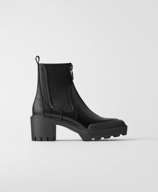 Zara + Heeled Lug Sole Ankle Boots With Zip