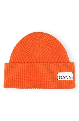 Ganni + Ribbed Wool Blend Beanie