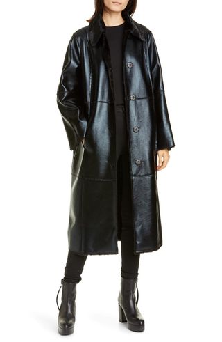 Stand Studio + Nino Faux Leather Coat With Faux Fur Lining