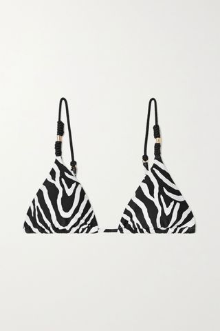 Vix + Fiorella Embellished Zebra-Print Triangle Bikini Top