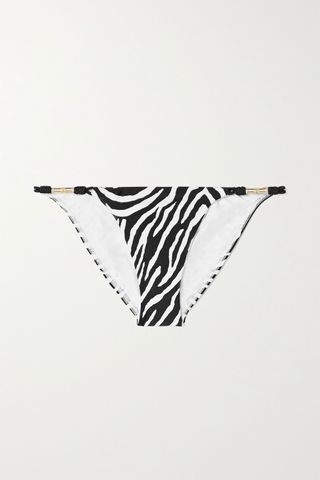 Vix + Fiorella Embellished Zebra-Print Bikini Briefs