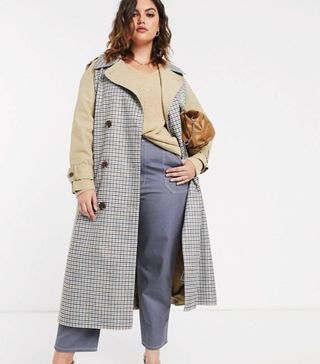 ASOS + Trench Coat With Check Splicing