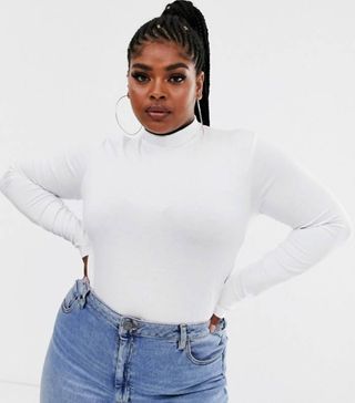 ASOS + Curve Turtle Neck Long Sleeve Top in White