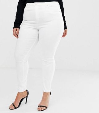 ASOS + Curve Ridley High Waisted Skinny Jeans in Optic White