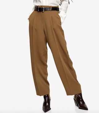 Topshop + Khaki Slouch Peg Trousers With Elastic Back