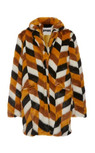 Apparis + Camille Color-Blocked Faux Fur Coat