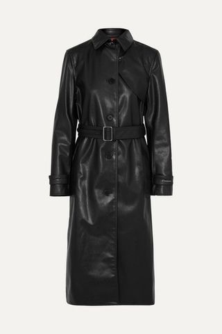 Commission + Belted Faux Leather Trench Coat
