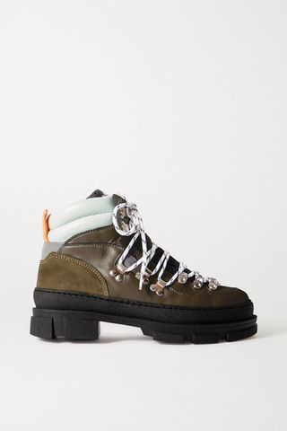 Ganni + Sporty Hiking Leather and Suede Ankle Boots