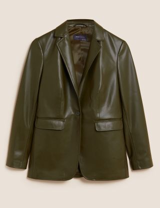 Marks & Spencer + Faux-Leather Single Breasted Blazer