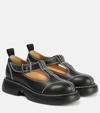 Ganni + Everyday Buckle Faux-Leather Mary Janes