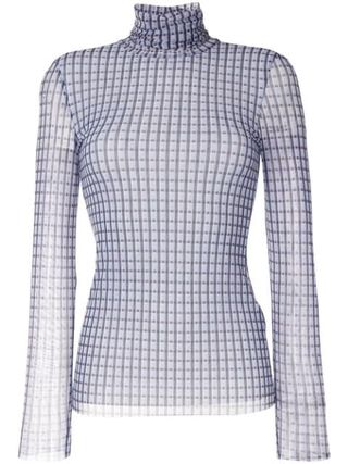 Ganni + Sheer Check Roll-Neck Top